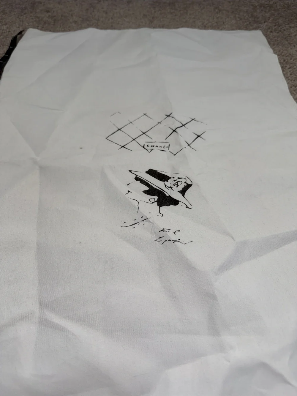 CHANEL White Logo Printed Drawstring Dust Bag 21 inches by 16 inches